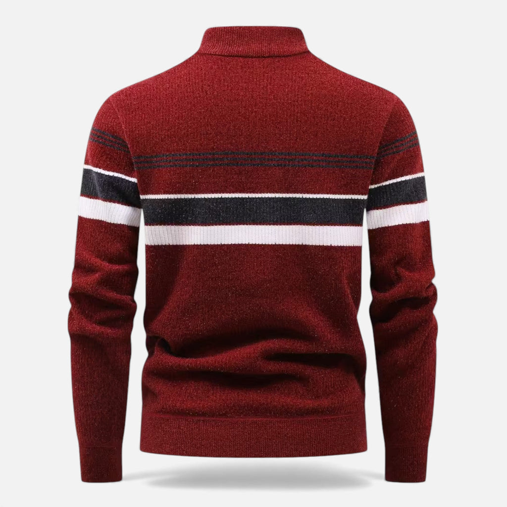Maglione da uomo spesso a righe con mezza cerniera a maglia