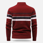Maglione da uomo spesso a righe con mezza cerniera a maglia