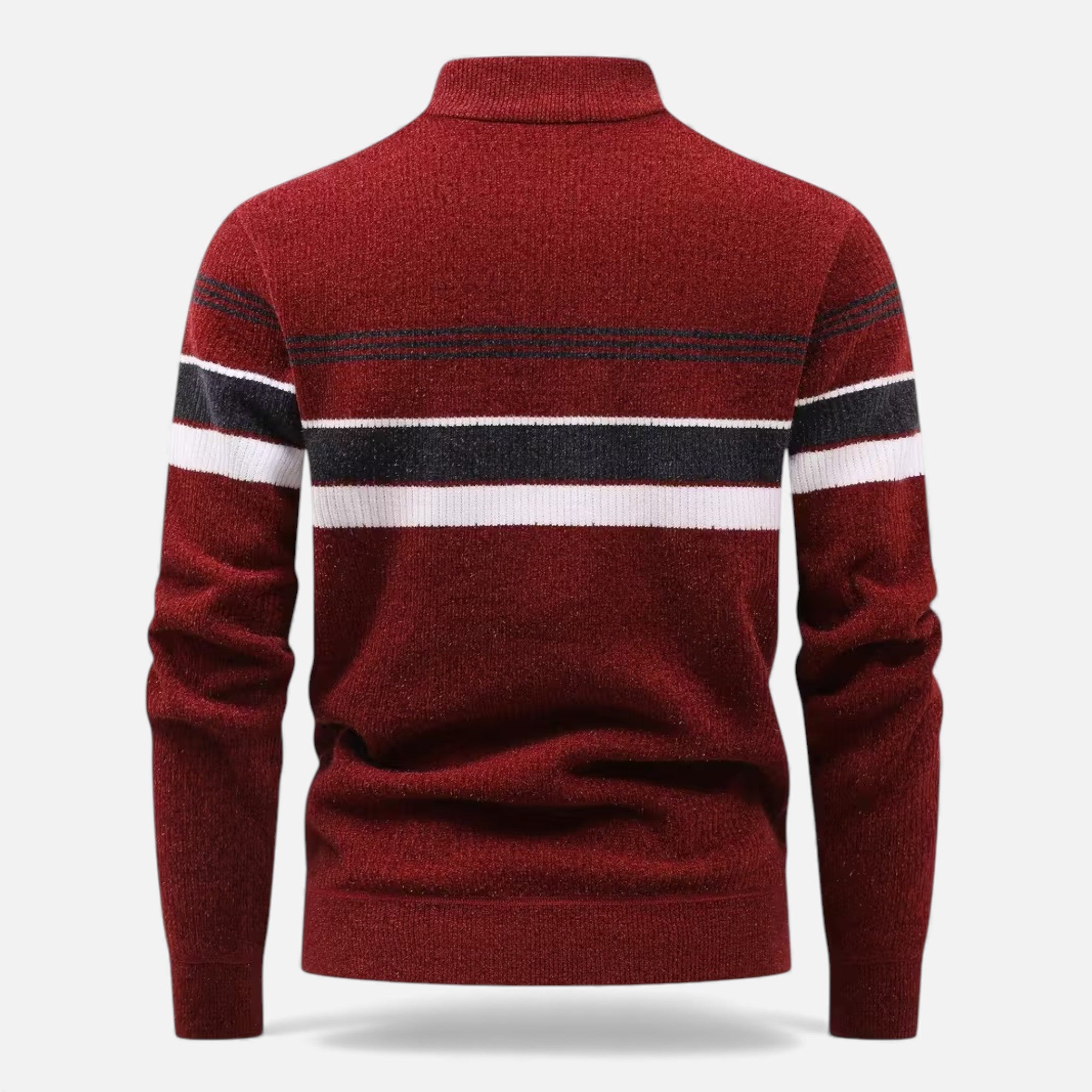 Maglione da uomo spesso a righe con mezza cerniera a maglia
