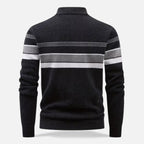 Maglione da uomo spesso a righe con mezza cerniera a maglia
