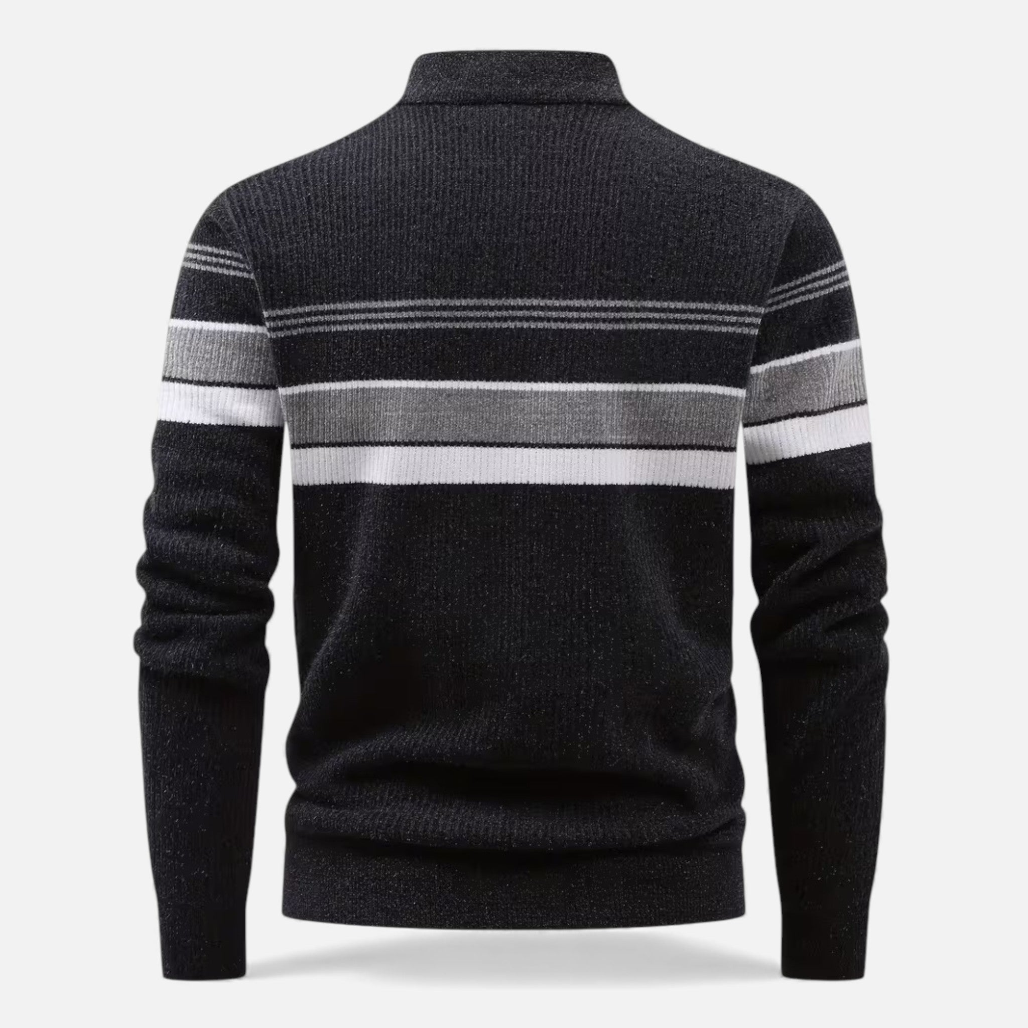 Maglione da uomo spesso a righe con mezza cerniera a maglia