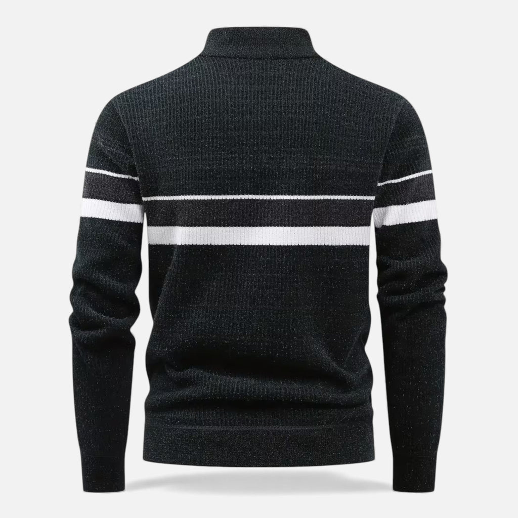 Maglione da uomo spesso a righe con mezza cerniera a maglia