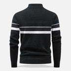 Maglione da uomo spesso a righe con mezza cerniera a maglia