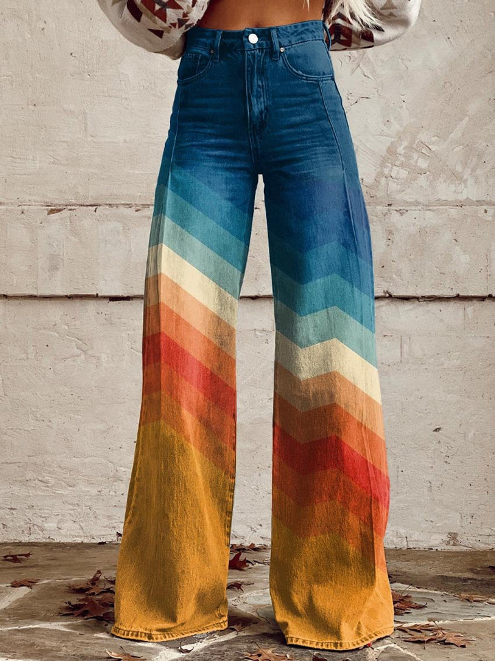Sunset Chevron Wide-Leg Pants