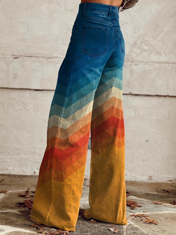 Sunset Chevron Wide-Leg Pants