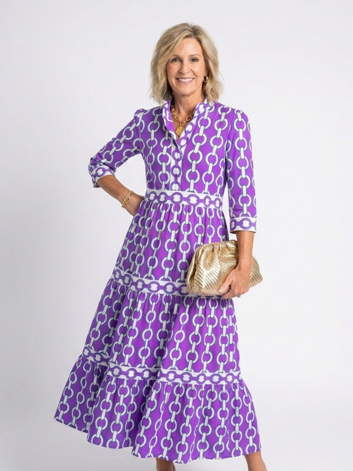 Chain Print Sleeve Midi Dress
