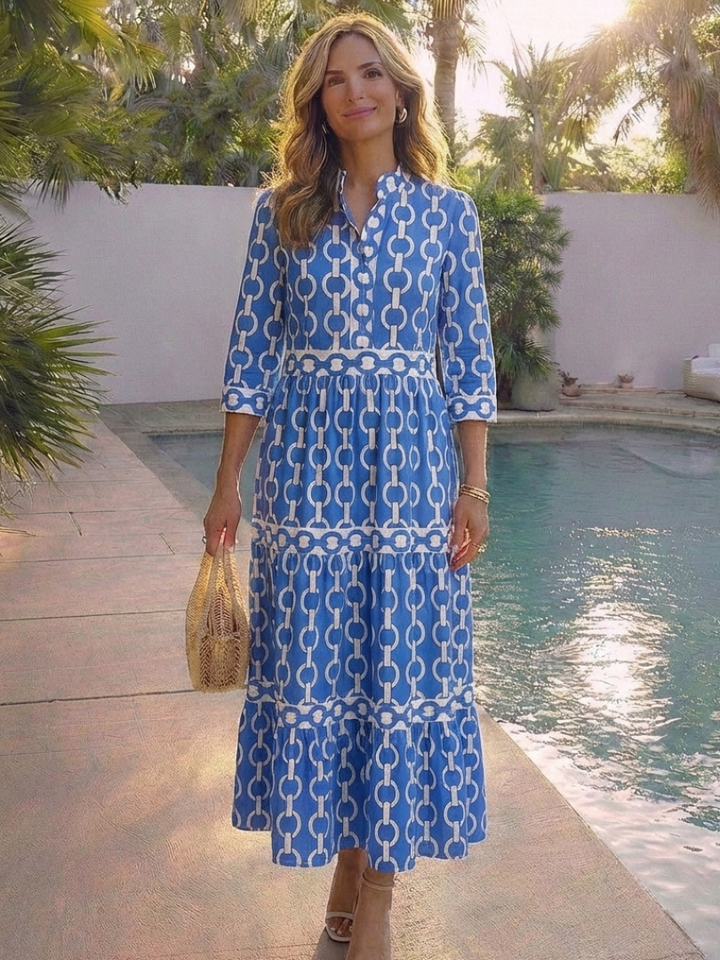 Chain Print Sleeve Midi Dress
