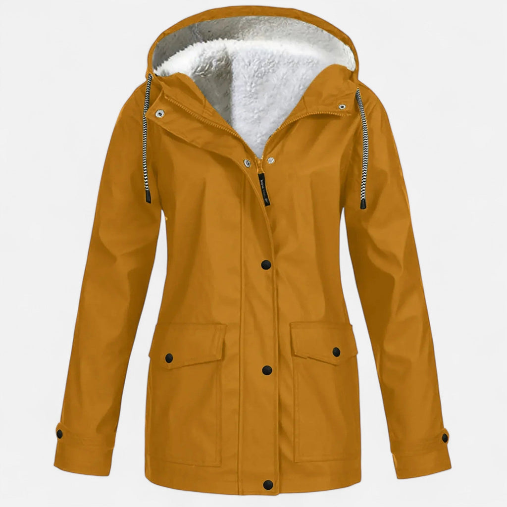 Abrigo de esquí con capucha para mujer en terciopelo suave y cortaviento