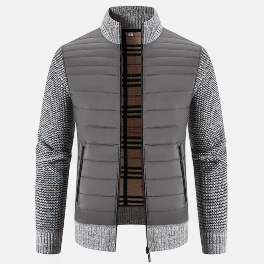 Giacca da uomo in pile con collo alto e motivo patchwork