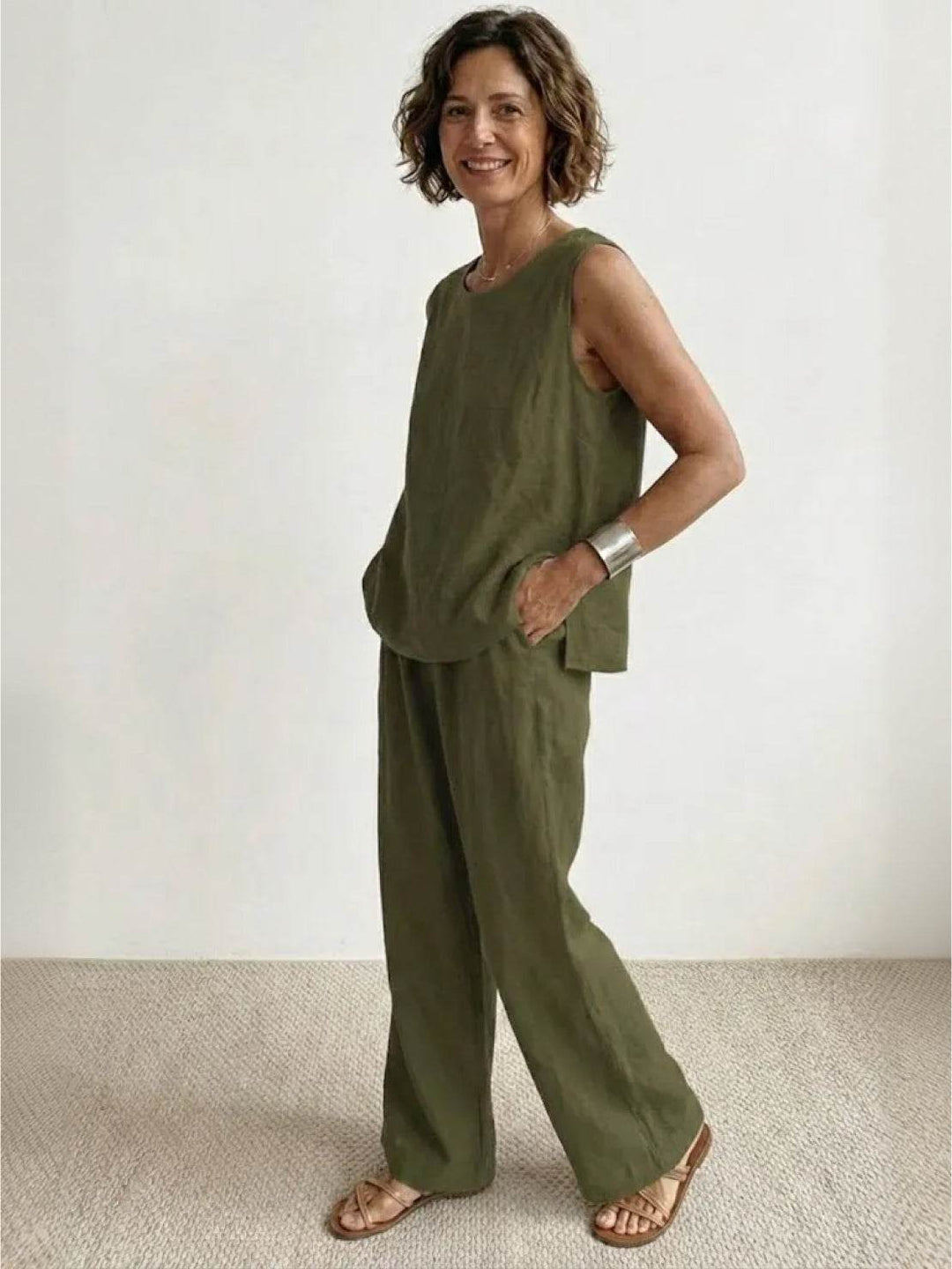Conjunto de camiseta sin mangas y pantalones de pierna ancha