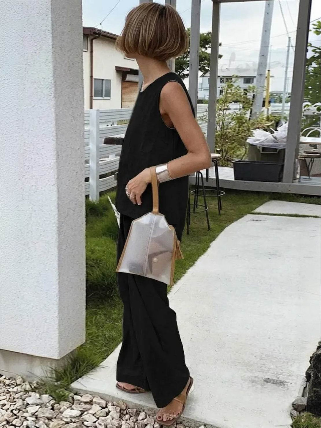 Conjunto de camiseta sin mangas y pantalones de pierna ancha