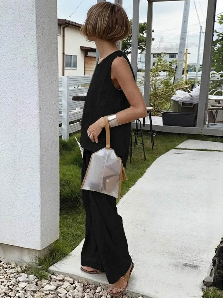 Conjunto de camiseta sin mangas y pantalones de pierna ancha
