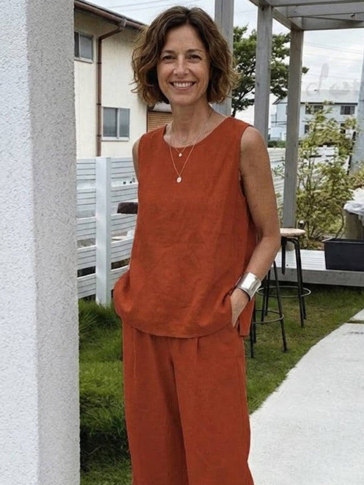 Conjunto de camiseta sin mangas y pantalones de pierna ancha