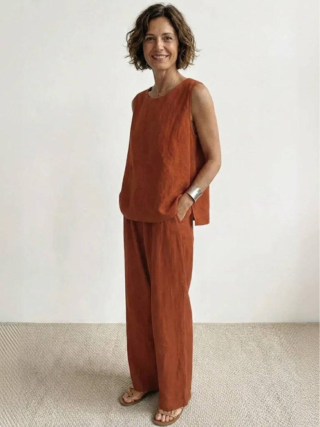 Conjunto de camiseta sin mangas y pantalones de pierna ancha