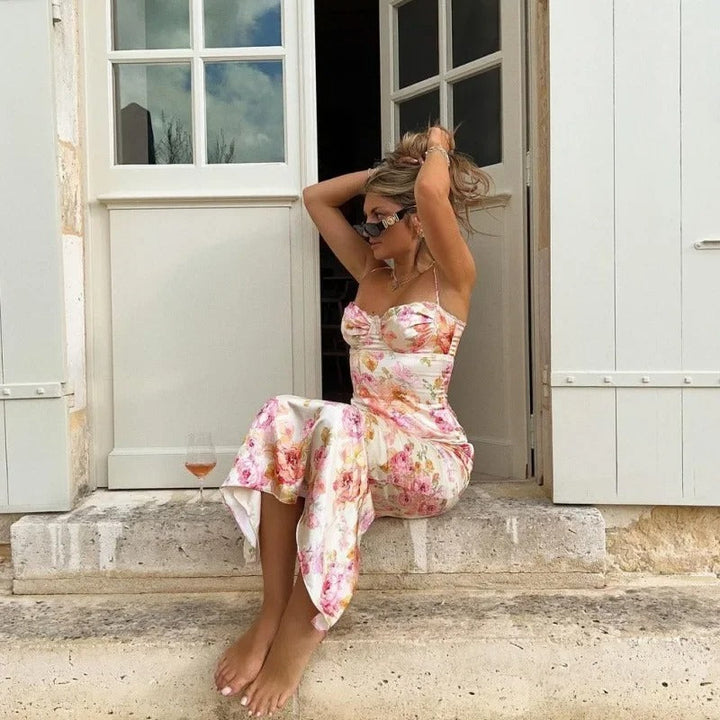 Vestido largo floral ajustado para mujer con ribete de encaje para ocasiones especiales