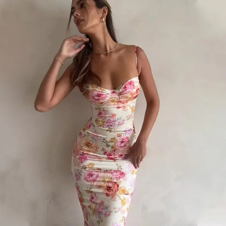 Vestido largo floral ajustado para mujer con ribete de encaje para ocasiones especiales