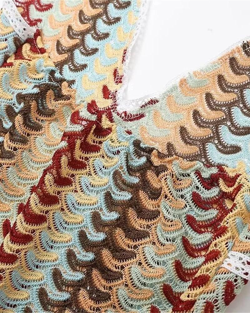 Vestido largo drapeado de crochet para bodas en la playa