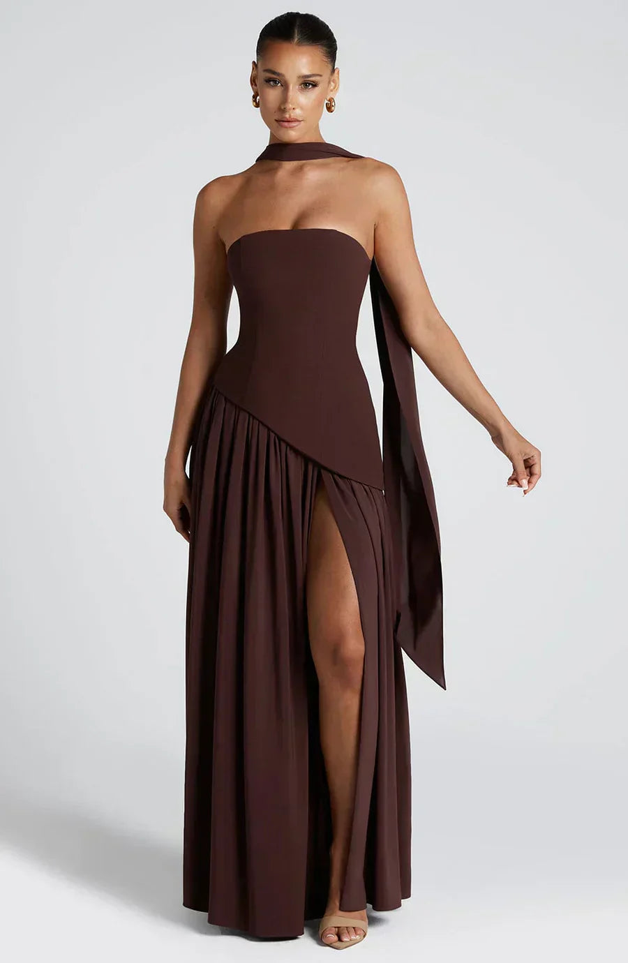 Women's Chic Event-Ready Asymmetric Maxi Wedding Guest Dress