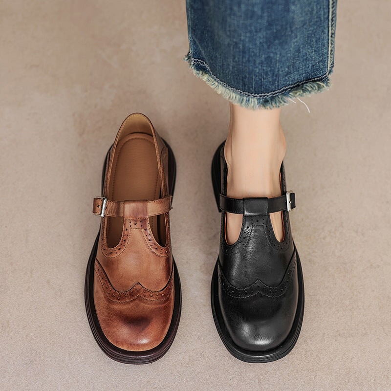 Tacones Mary Jane Brogue de cuero