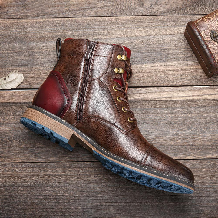 Rugged Outdoor Lace-up Zipper Ankle Men's Boots