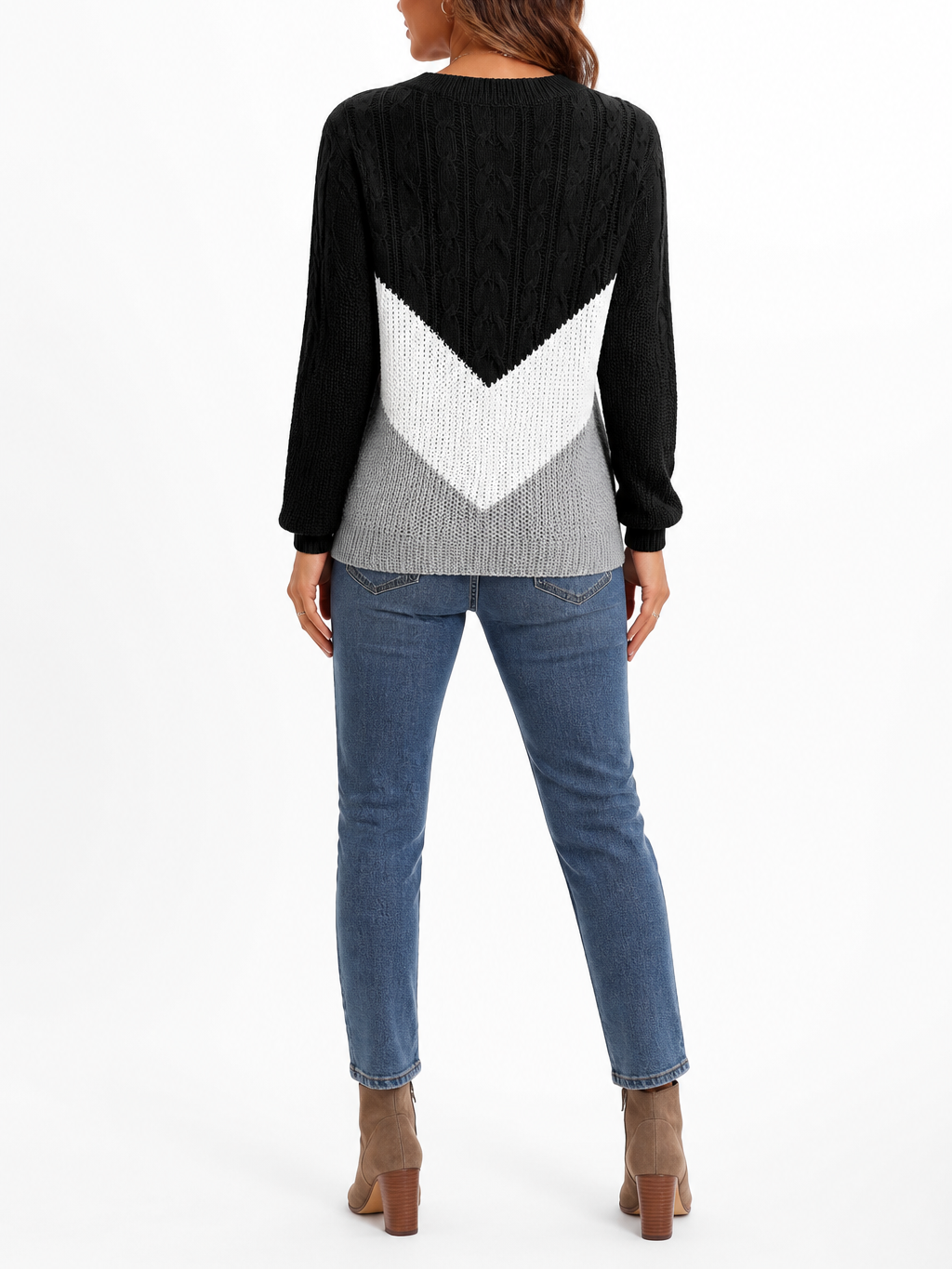 Women's Colour Block Round Neck Knit Sweater