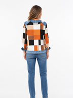 Women's Denim Panel Plaid Crewneck Sweatshirt
