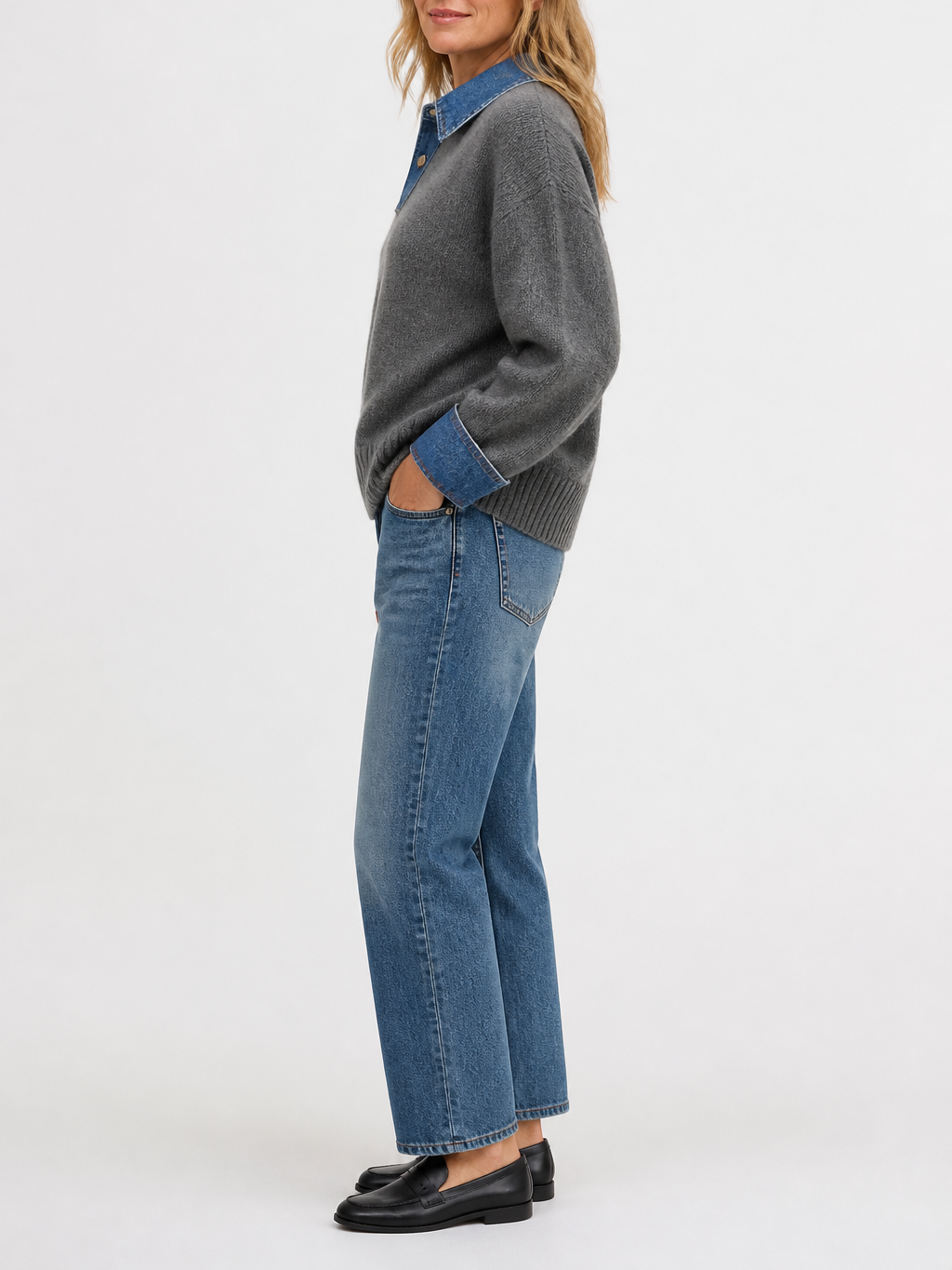 Women's Denim Patchwork Knit Sweater