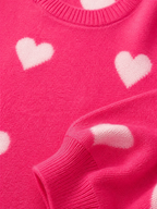 Women' Oversized Hot Pink Heart Pattern Sweater