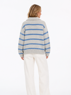 Women's Striped Polo Collar Knit Hoodie