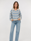 Women's Striped Polo Collar Knit Hoodie