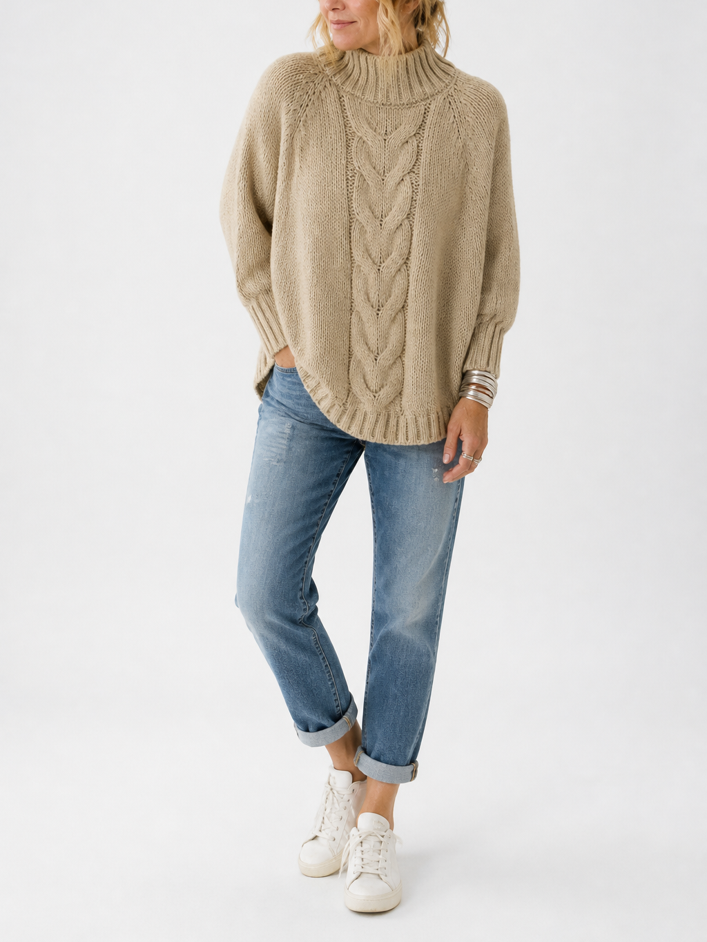 Women's Vintage Cable Knit High Neck Sweater