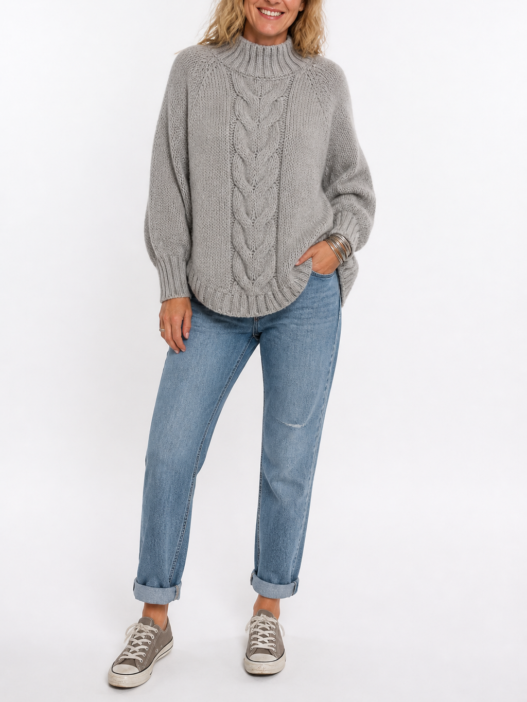 Women's Vintage Cable Knit High Neck Sweater
