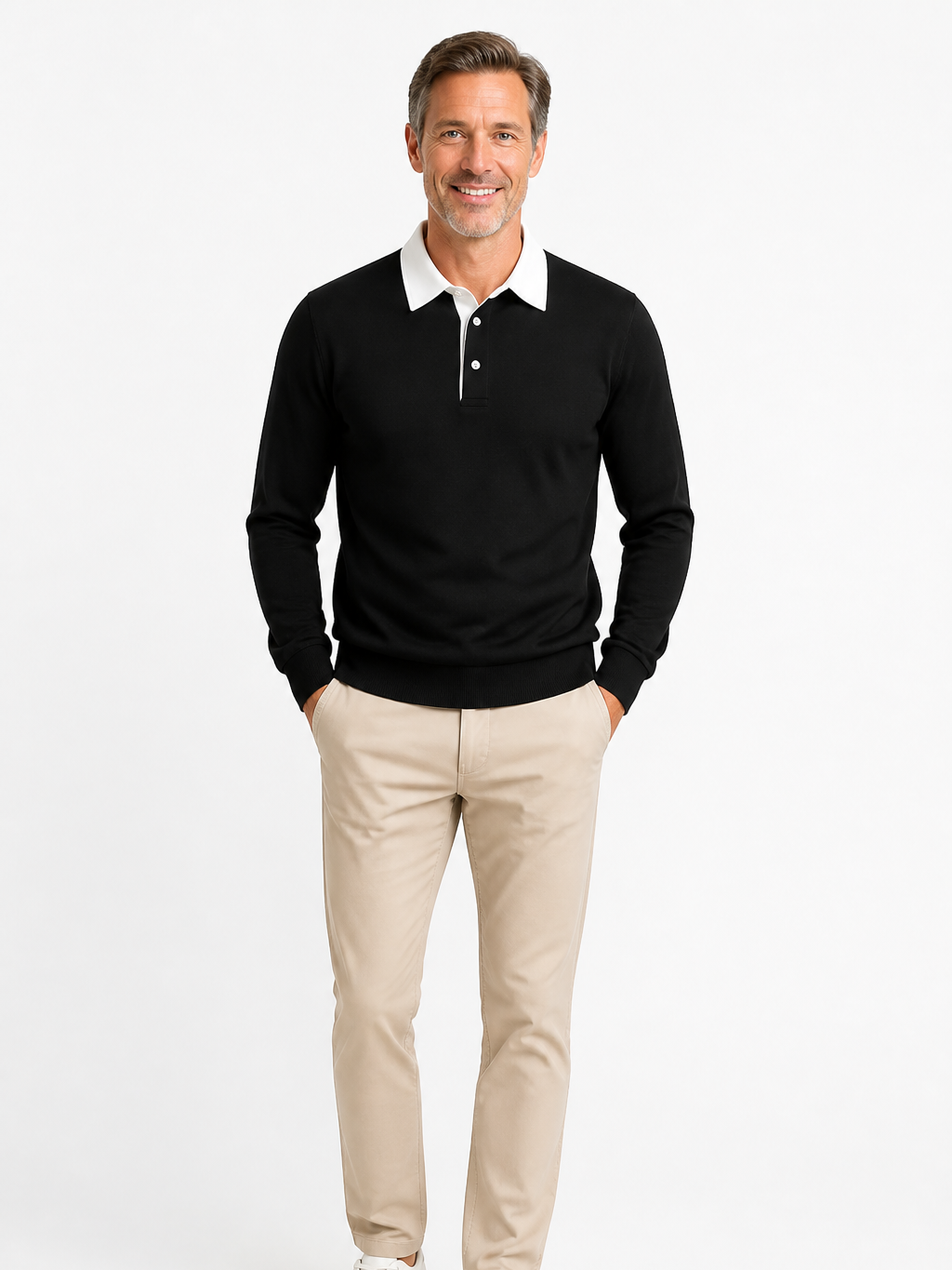Men's Knitted Polo Sweater with Contrast Collar