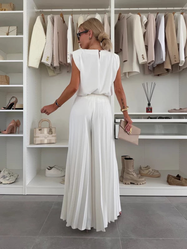 Sleeveless Top and Wide-Leg Pants Set