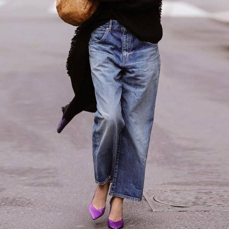 Jeans a Gamba Larga in Denim Classici e Comodi da Donna per l'Aperto