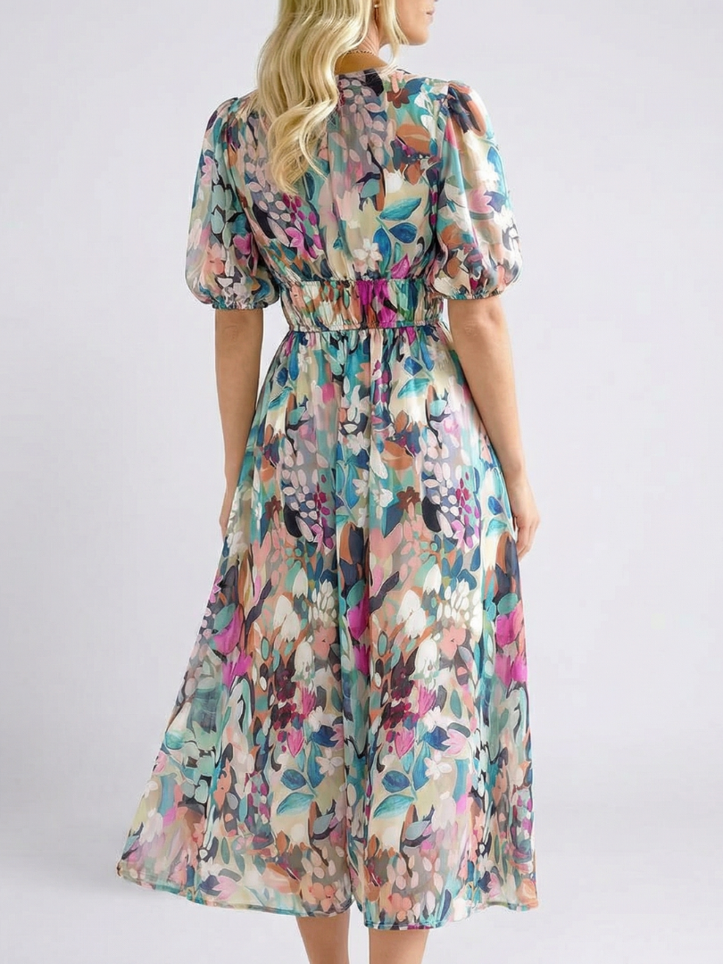 Vestido midi floral con escote en V