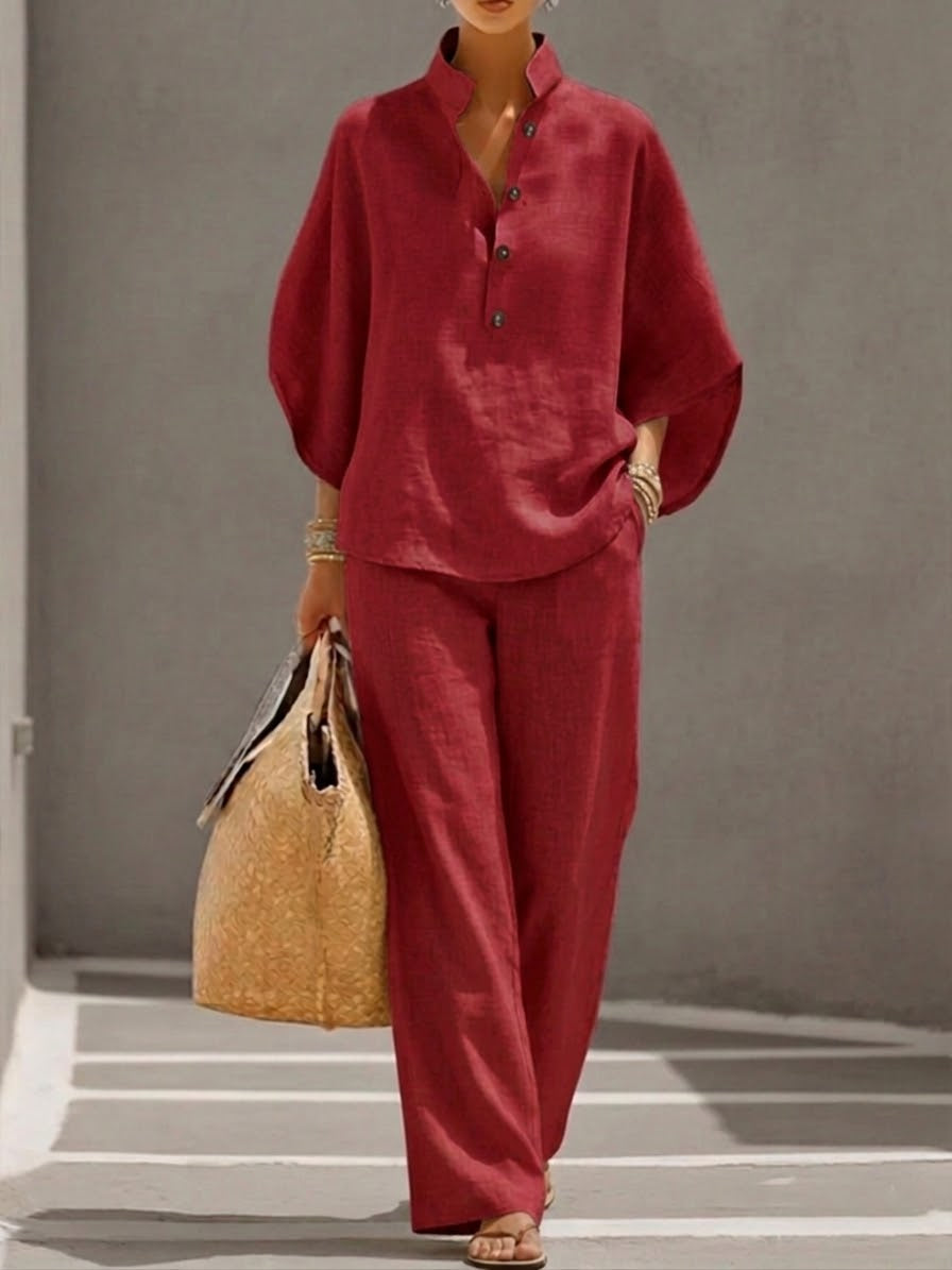 Batwing Top and Wide-Leg Pants Set