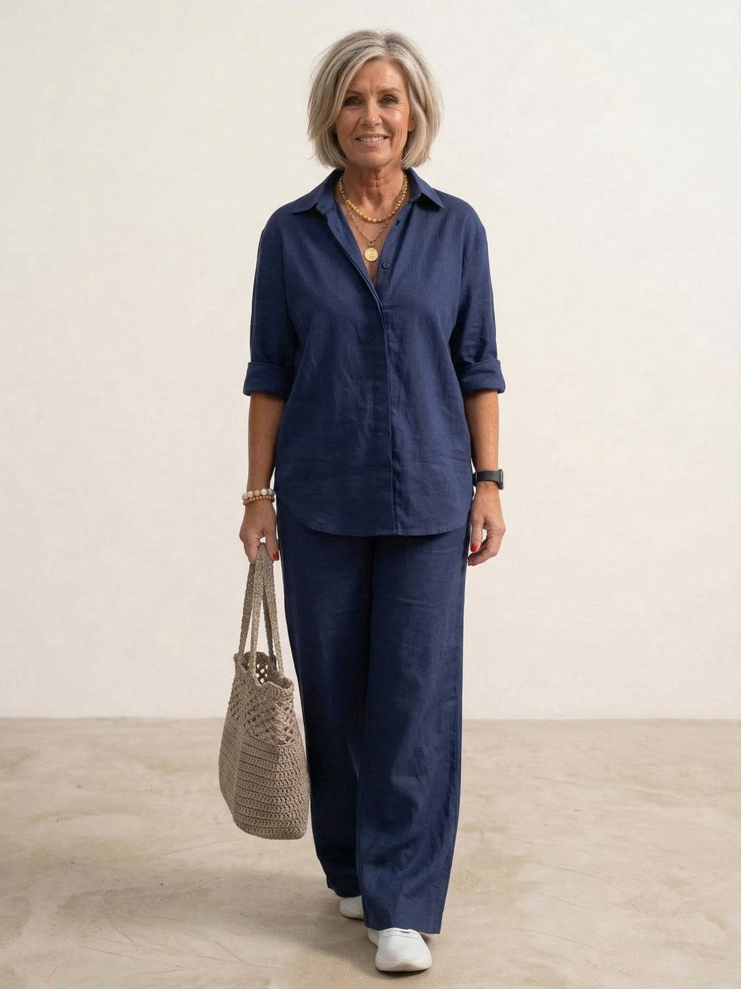 Conjunto de camisa abotonada y pantalones de pierna ancha
