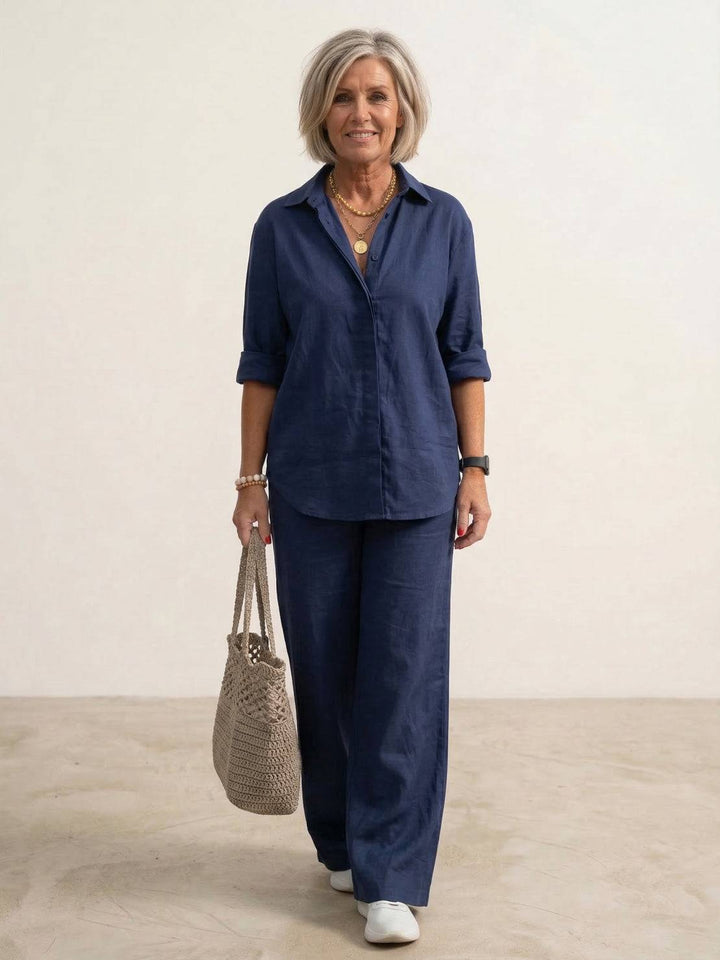 Conjunto de camisa abotonada y pantalones de pierna ancha