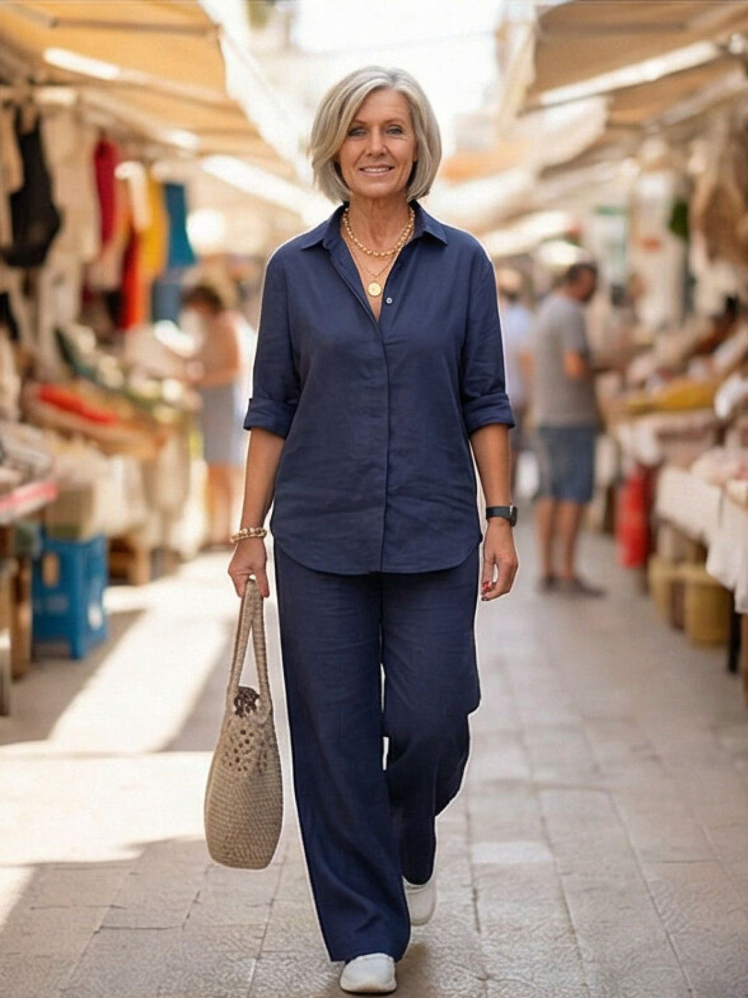 Conjunto de camisa abotonada y pantalones de pierna ancha