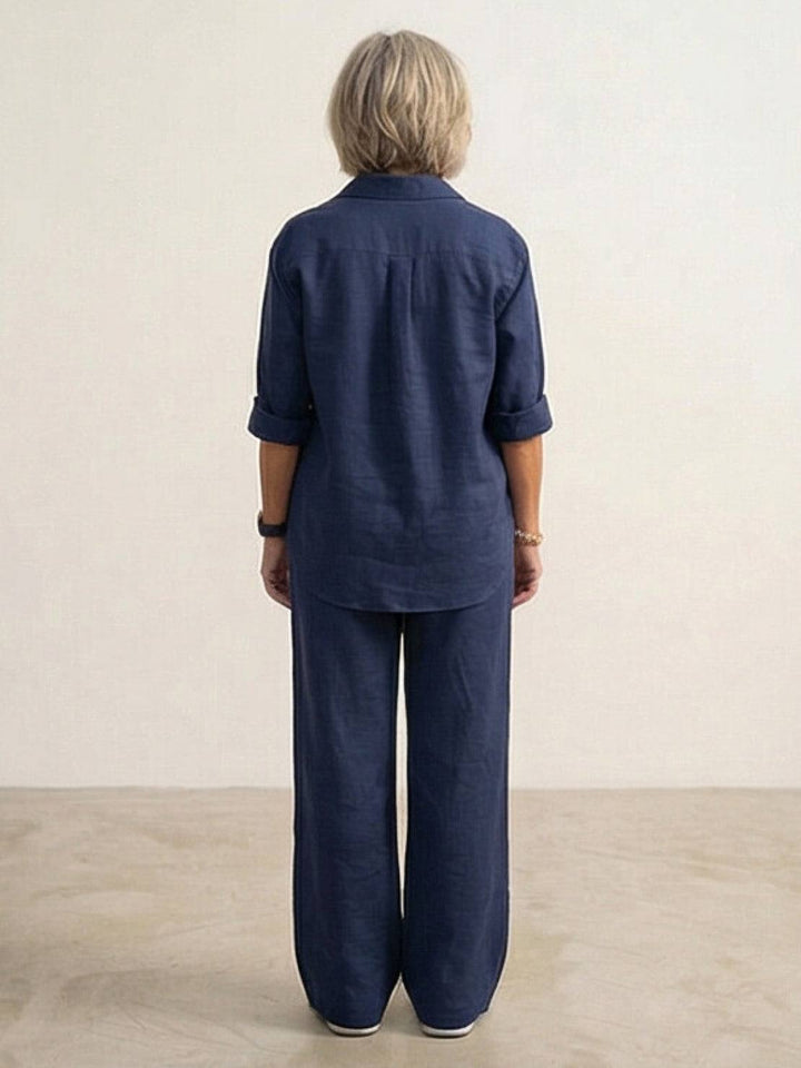 Conjunto de camisa abotonada y pantalones de pierna ancha