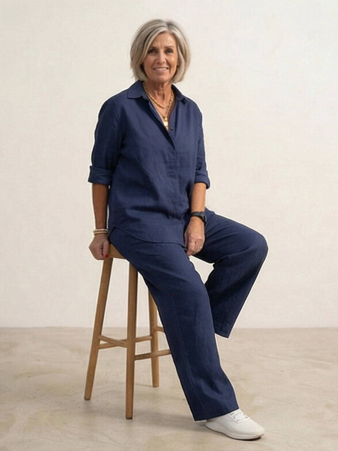 Conjunto de camisa abotonada y pantalones de pierna ancha