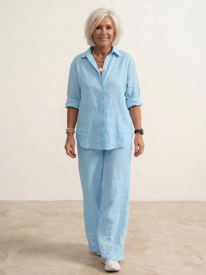 Conjunto de camisa abotonada y pantalones de pierna ancha