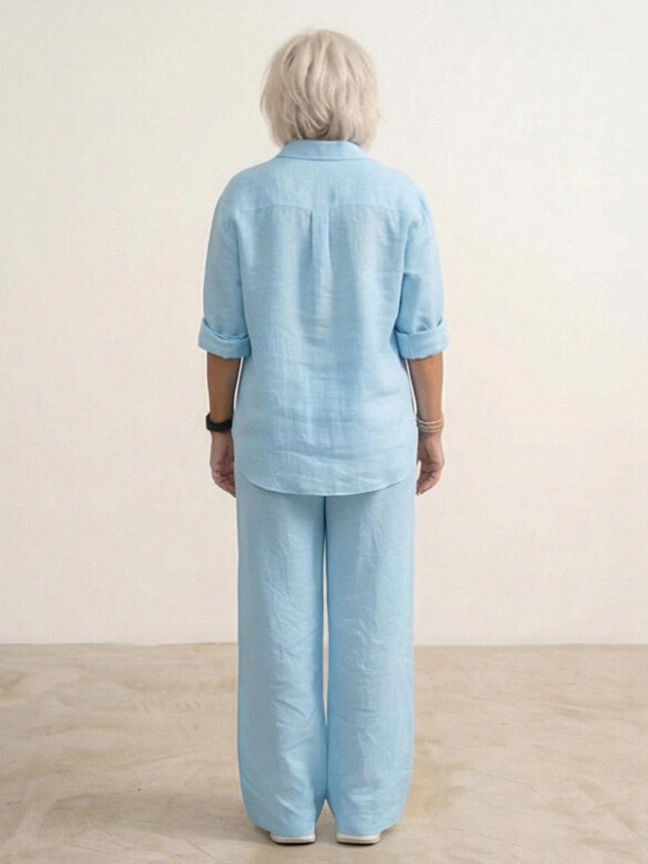 Conjunto de camisa abotonada y pantalones de pierna ancha