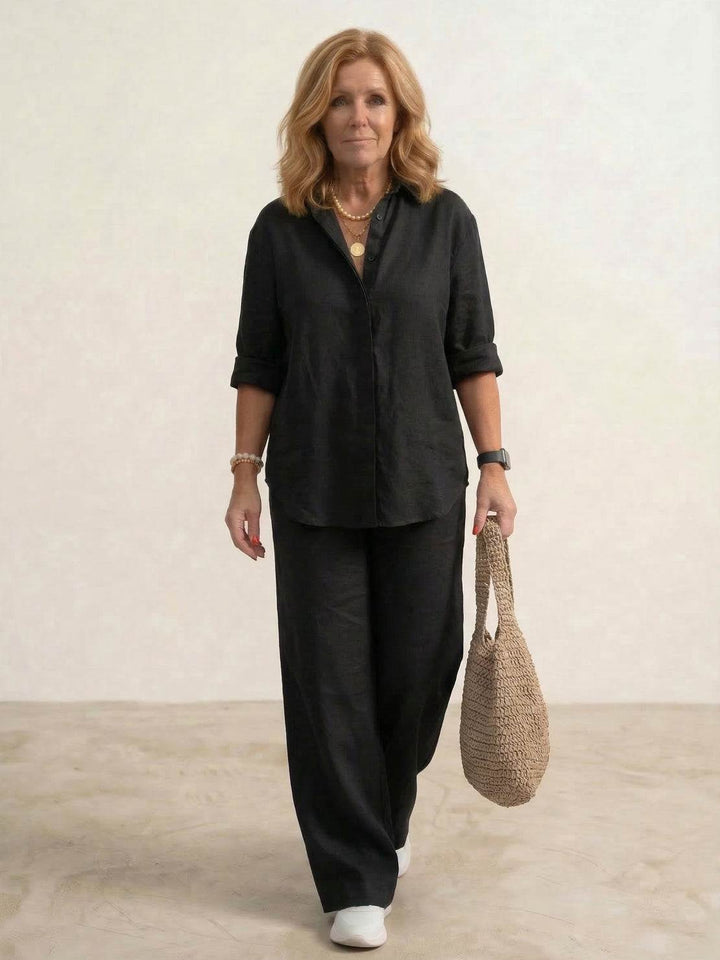 Conjunto de camisa abotonada y pantalones de pierna ancha
