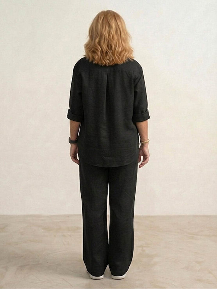 Conjunto de camisa abotonada y pantalones de pierna ancha