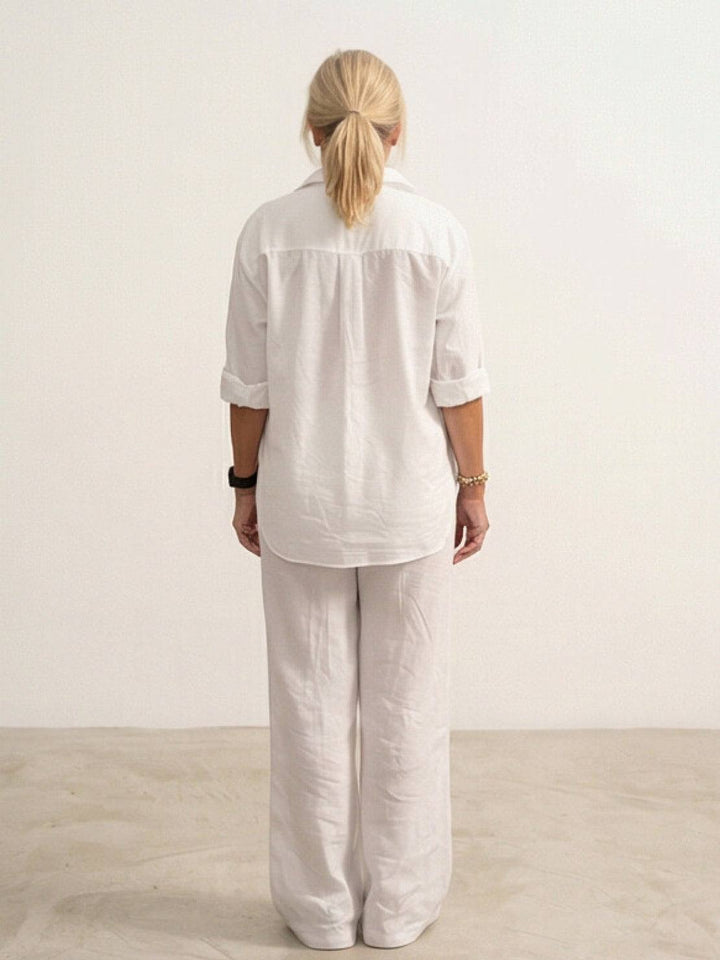 Conjunto de camisa abotonada y pantalones de pierna ancha
