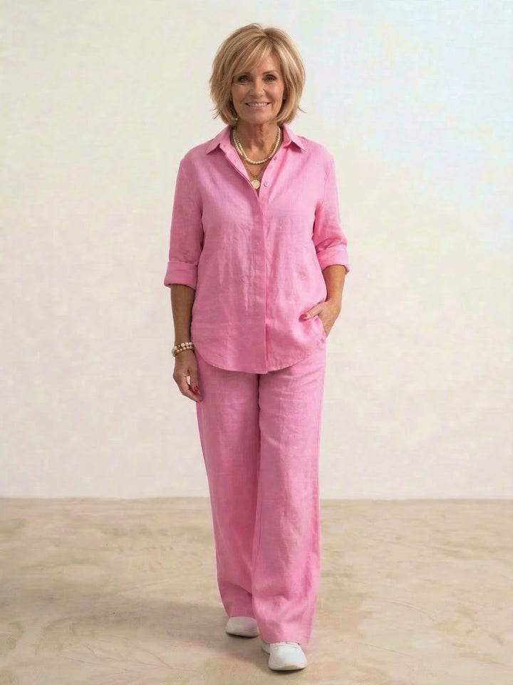 Conjunto de camisa abotonada y pantalones de pierna ancha