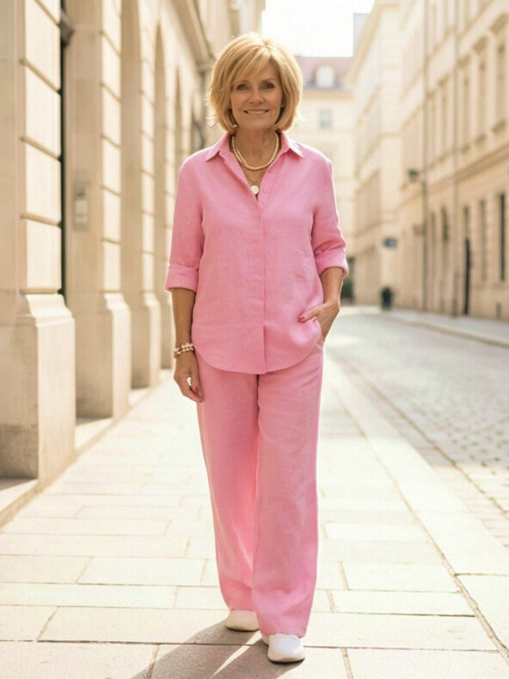 Conjunto de camisa abotonada y pantalones de pierna ancha