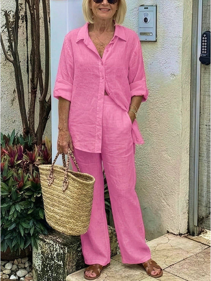 Conjunto de camisa abotonada y pantalones de pierna ancha